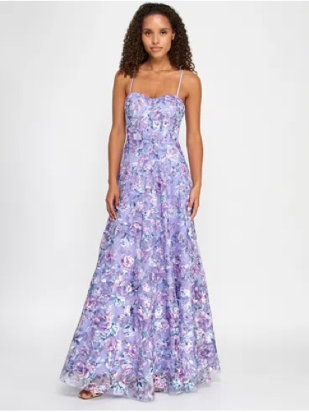 Lavender Floral Spaghetti-Strap Maxi Dress